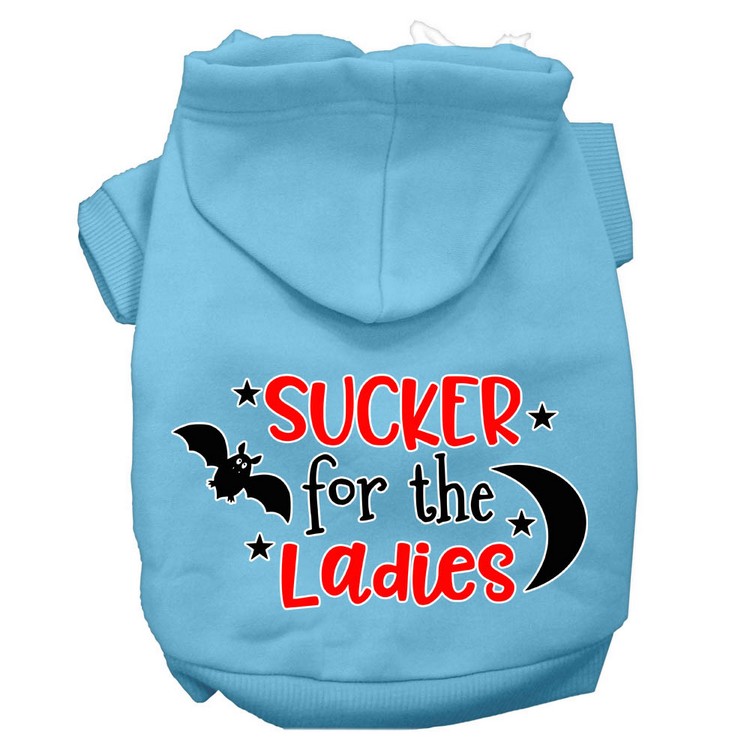 Sucker for the Ladies Screen Print Dog Hoodie Baby Blue XS